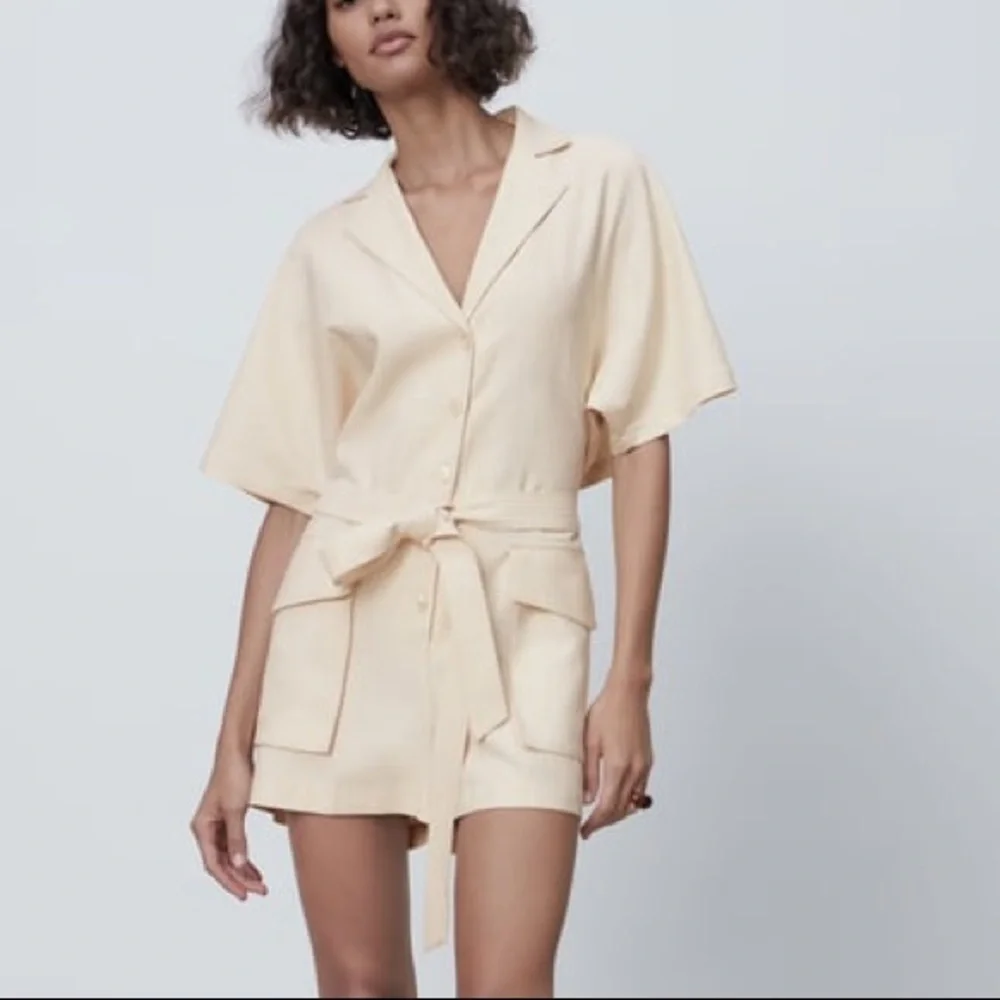 Zara cream back vent jumpsuit